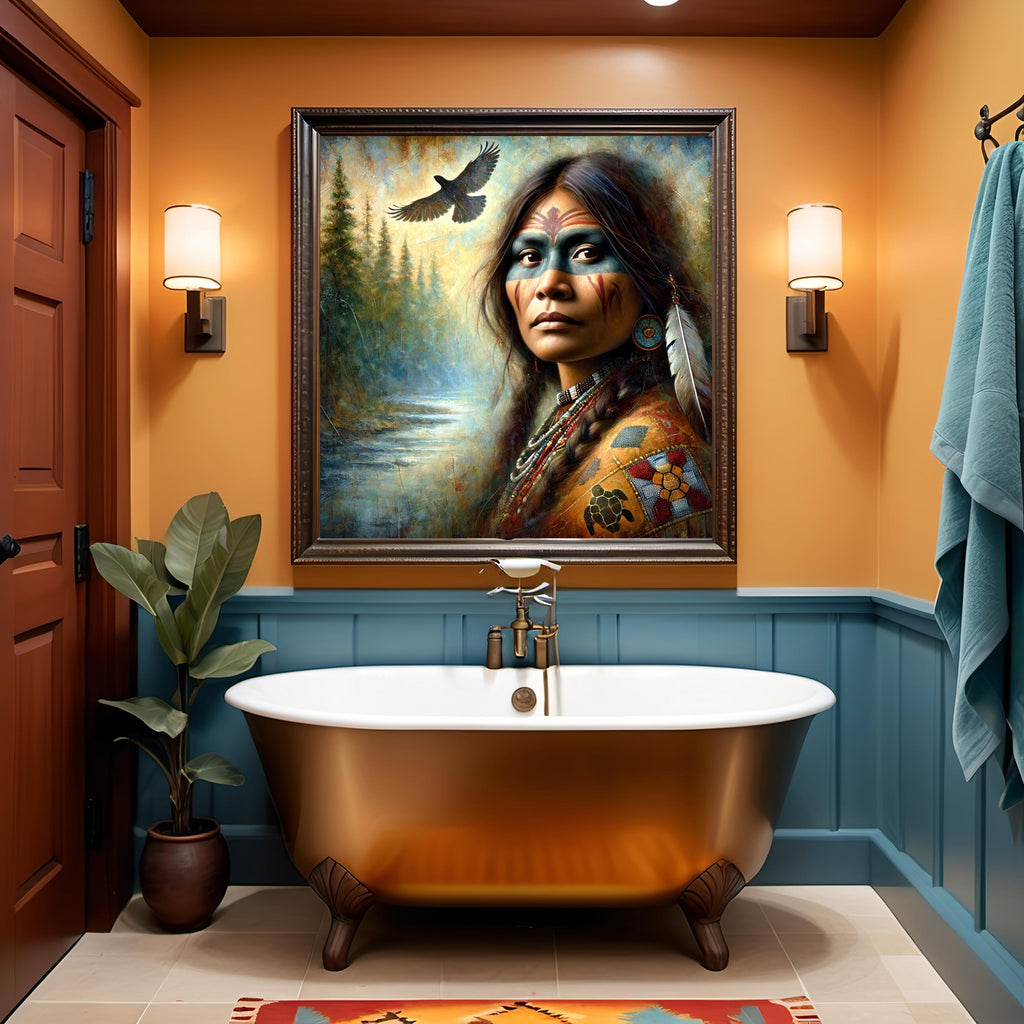 Raven Spirit Guardian: Indigenous Warrior Portrait Cultural Wall Art (Digital Download)