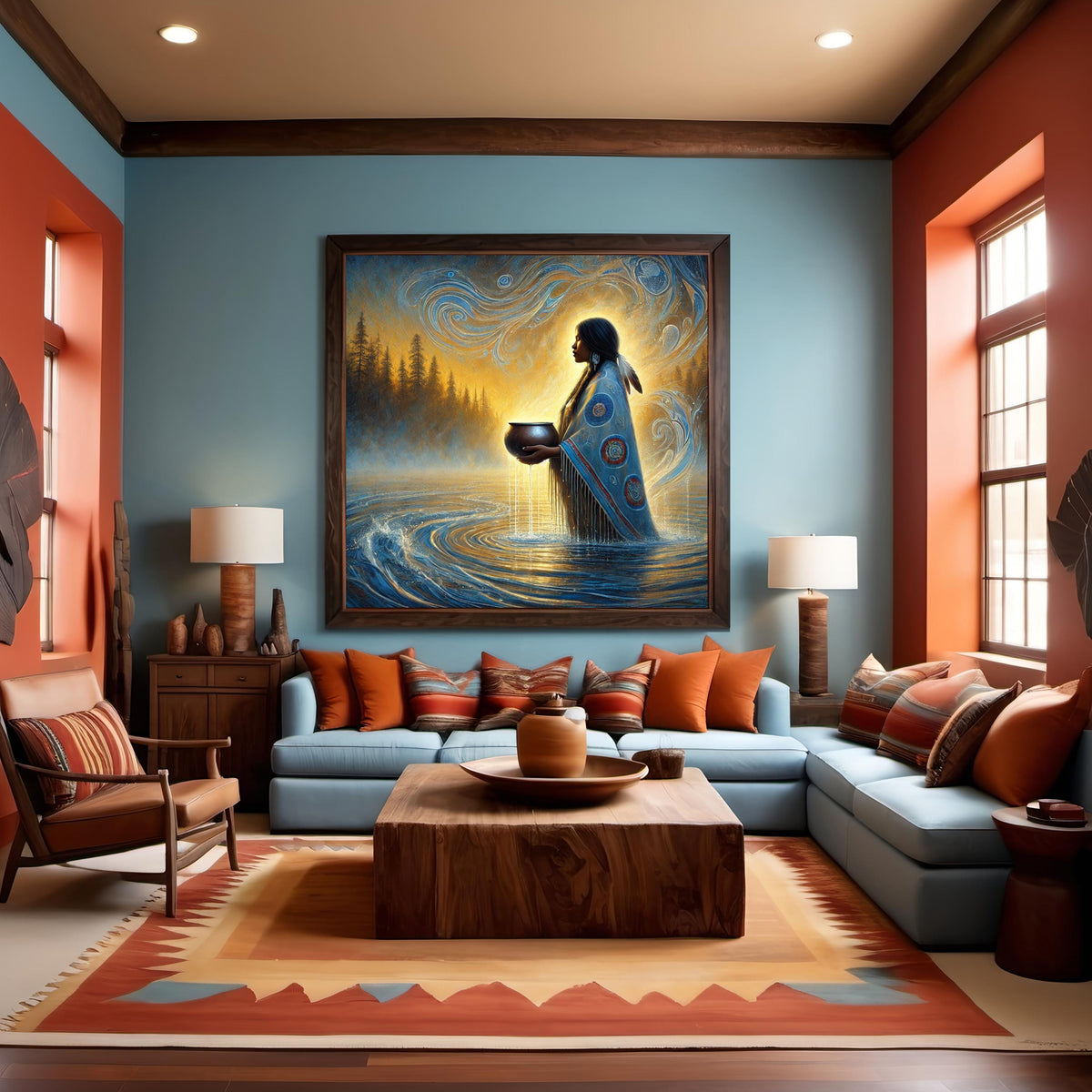 Indigenous Woman River Ceremony Art: Spiritual Portrait Print (Digital Download)