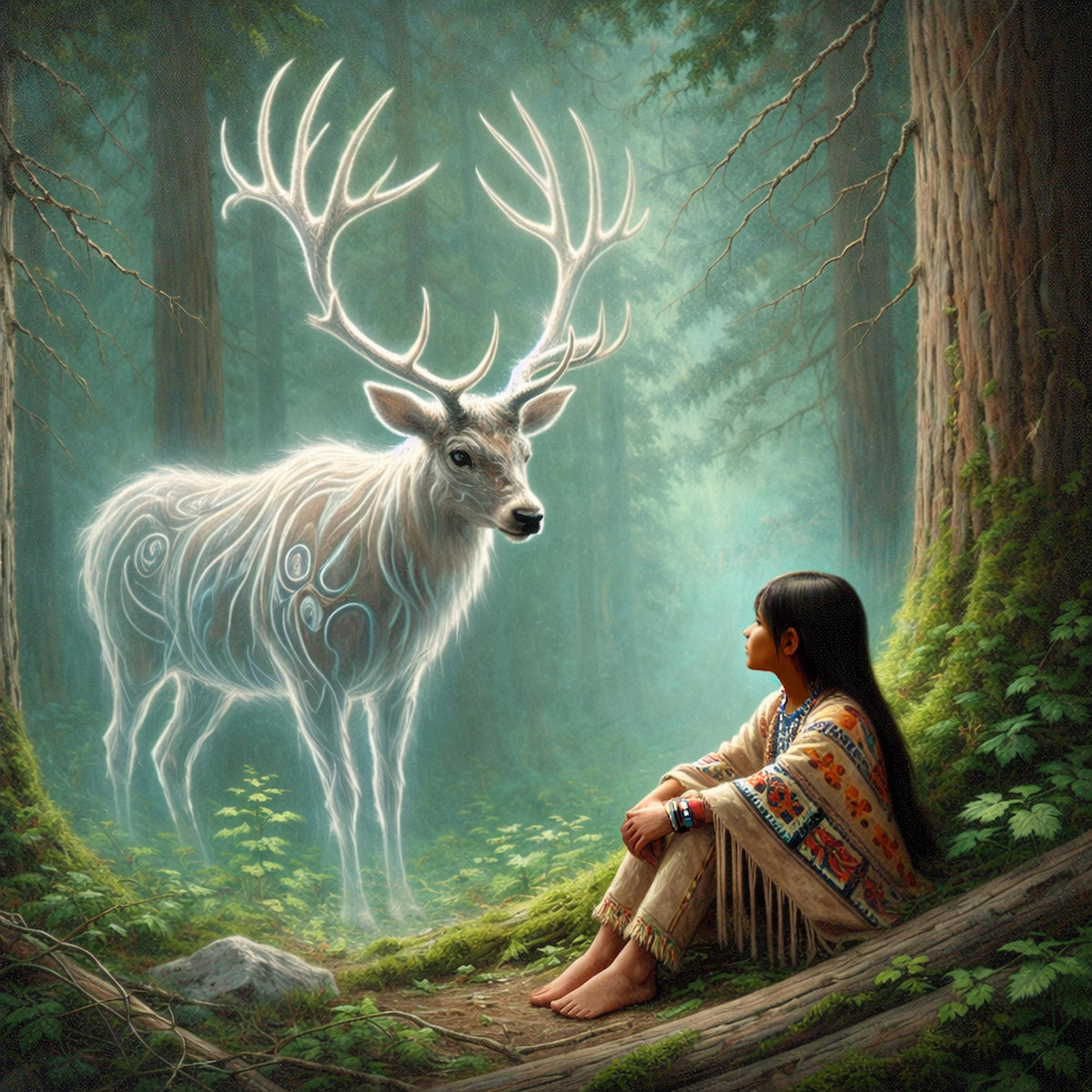 Whisper Between Antlers: Spirit Deer Forest Guardian Native American Art Spiritual Wall Decor (Digital Download)