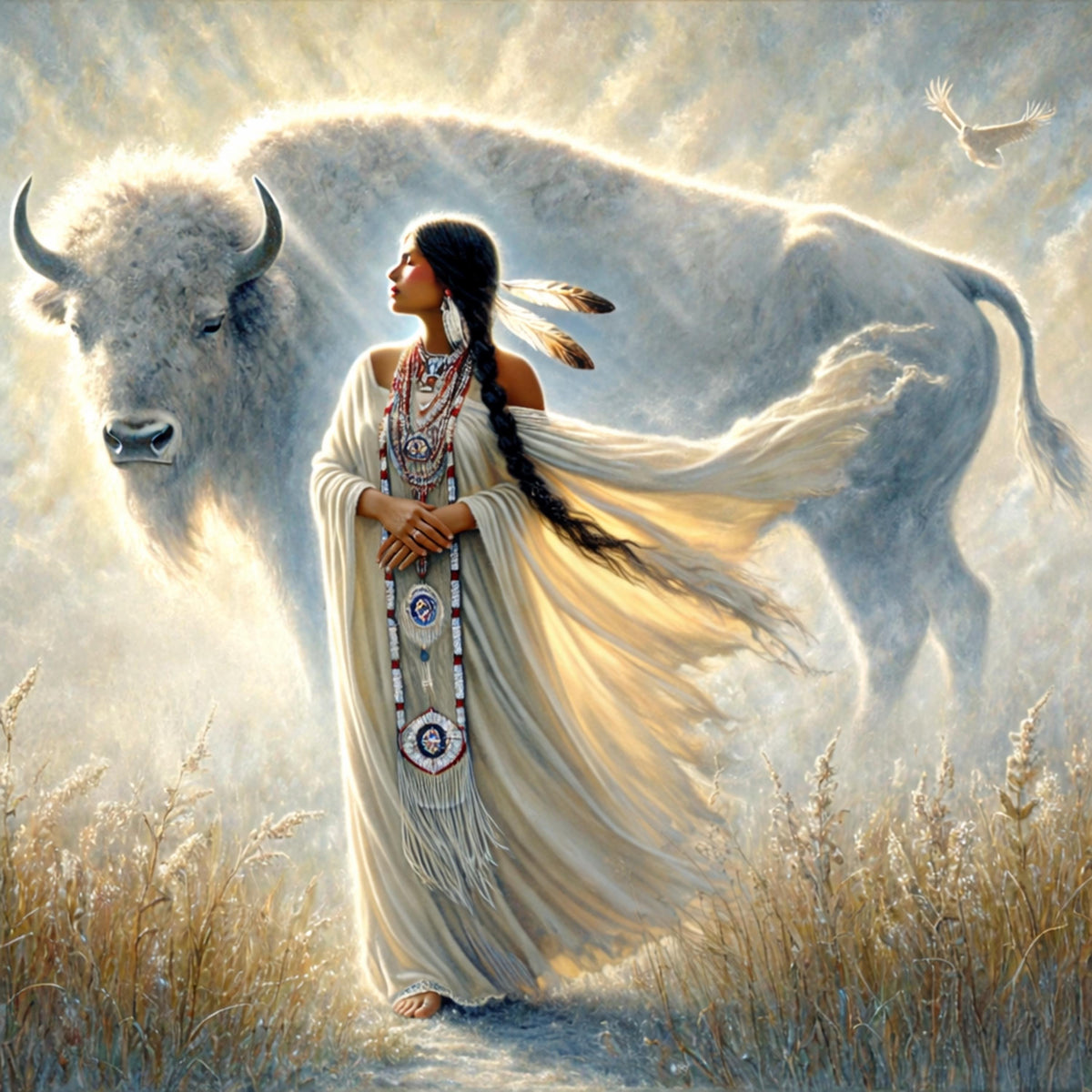 White Buffalo Calf Woman Painting: Lakota Goddess Spiritual Art (Digital Download)