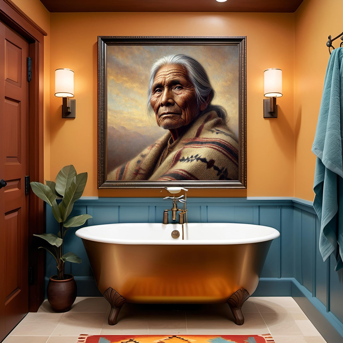 Indigenous Elder Portrait: Vintage Oil Painting Art Print (Digital Download)