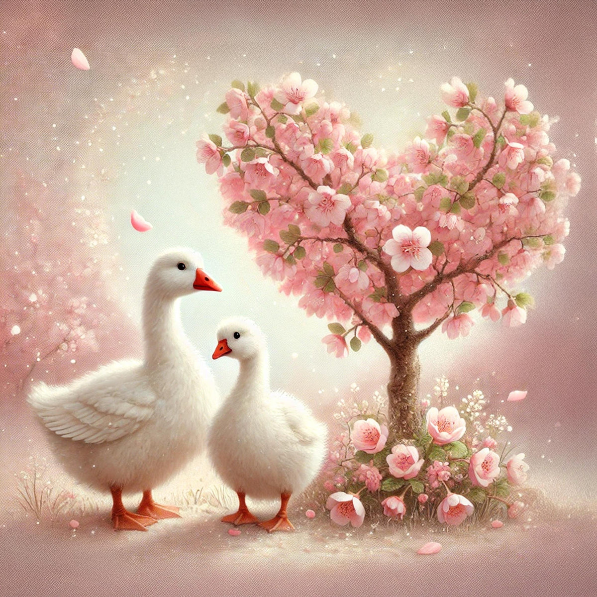 Goose Valentine Art Print | Pink Blossom Tree, Romantic Nursery (Digital Download)