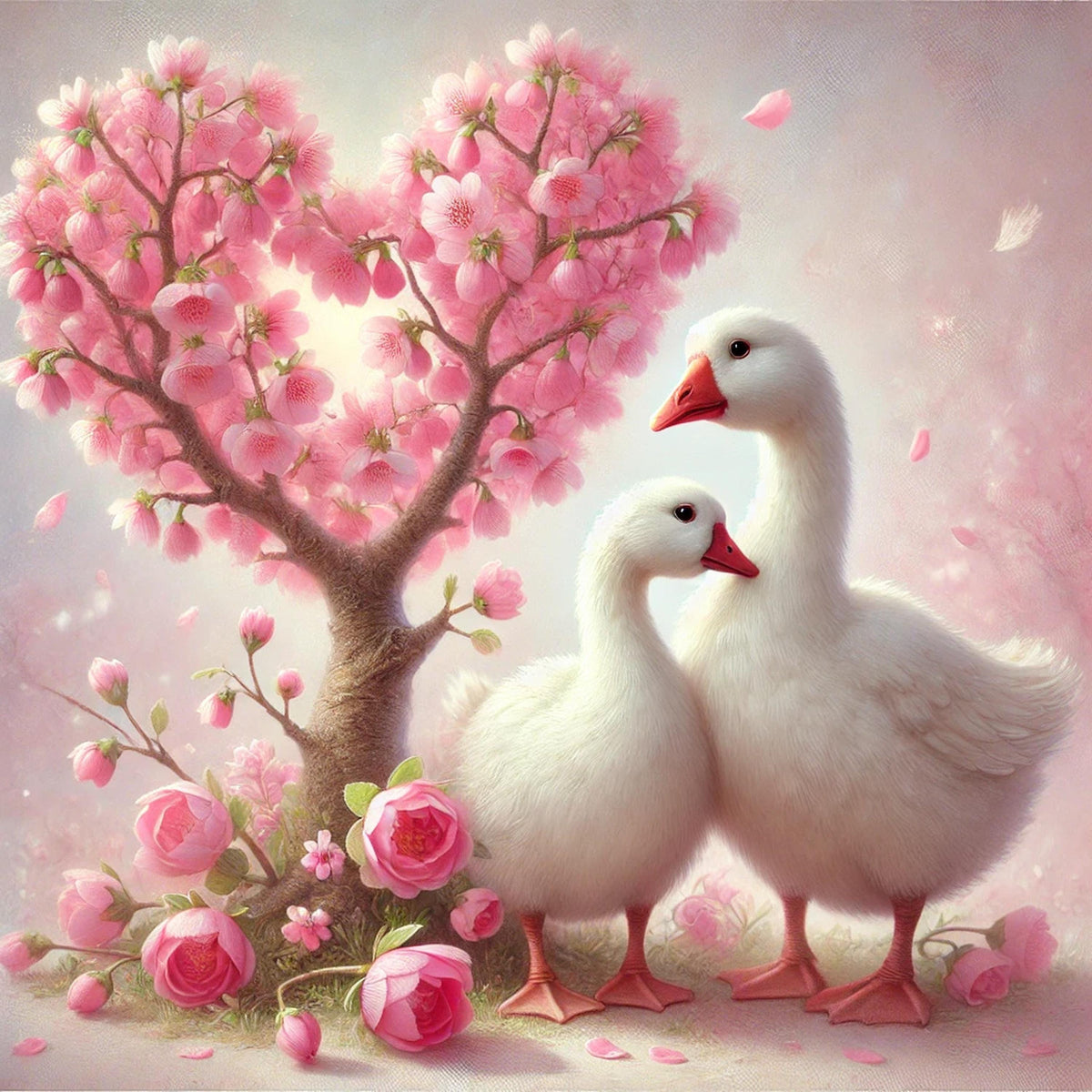 Goose Couple Art Print | Pink Blossom Tree, Romantic Nursery (Digital Download)