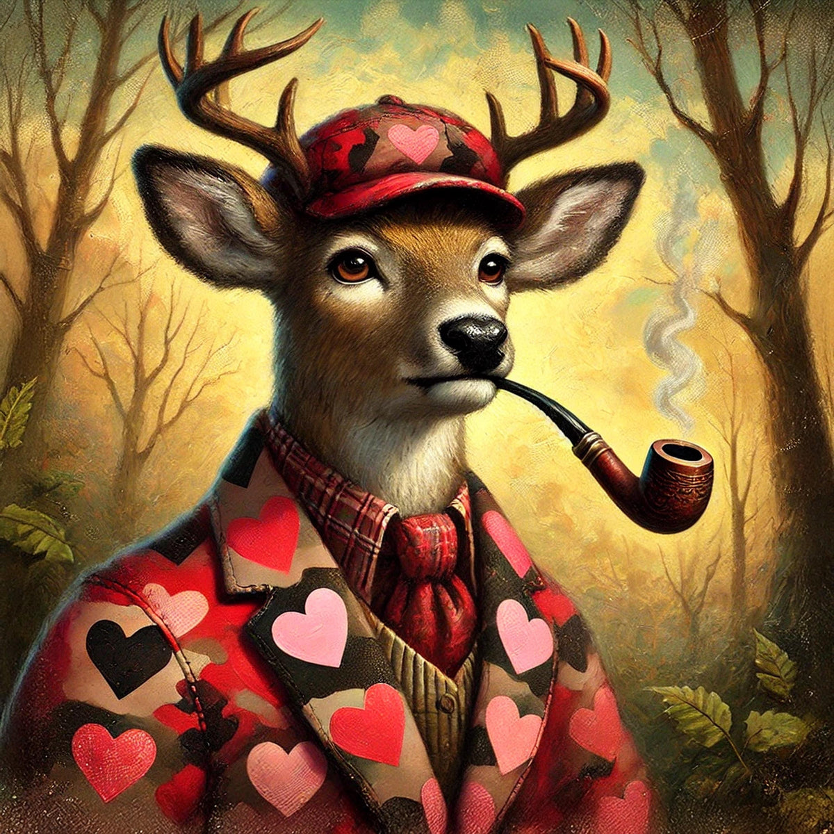 Vintage Valentine Camo Deer Wall Art Romantic Lodge Decor Anthropomorphic Animal Painting Digital Download