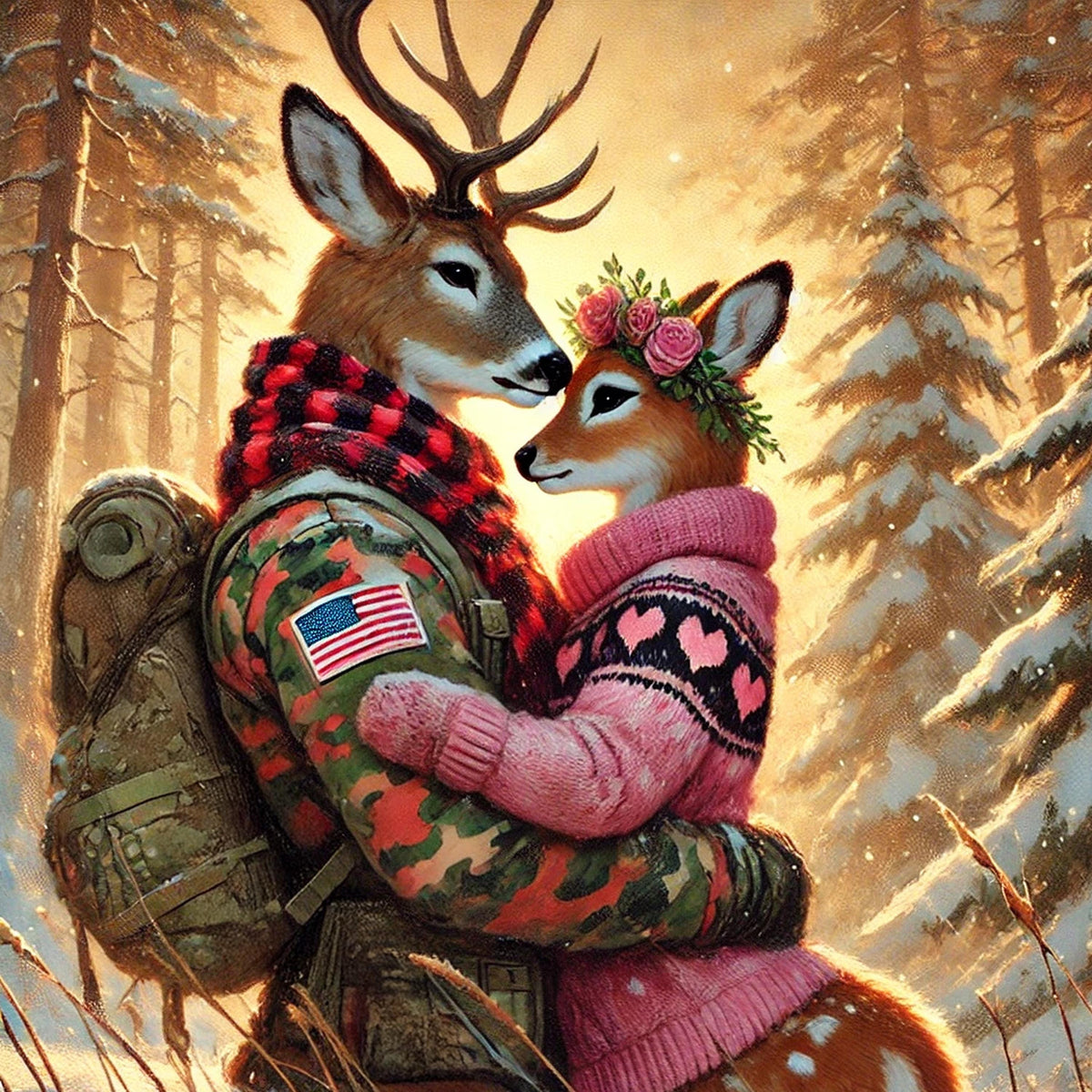 Military Camo Deer Couple Art, Valentine's Day Gift (Digital Download)
