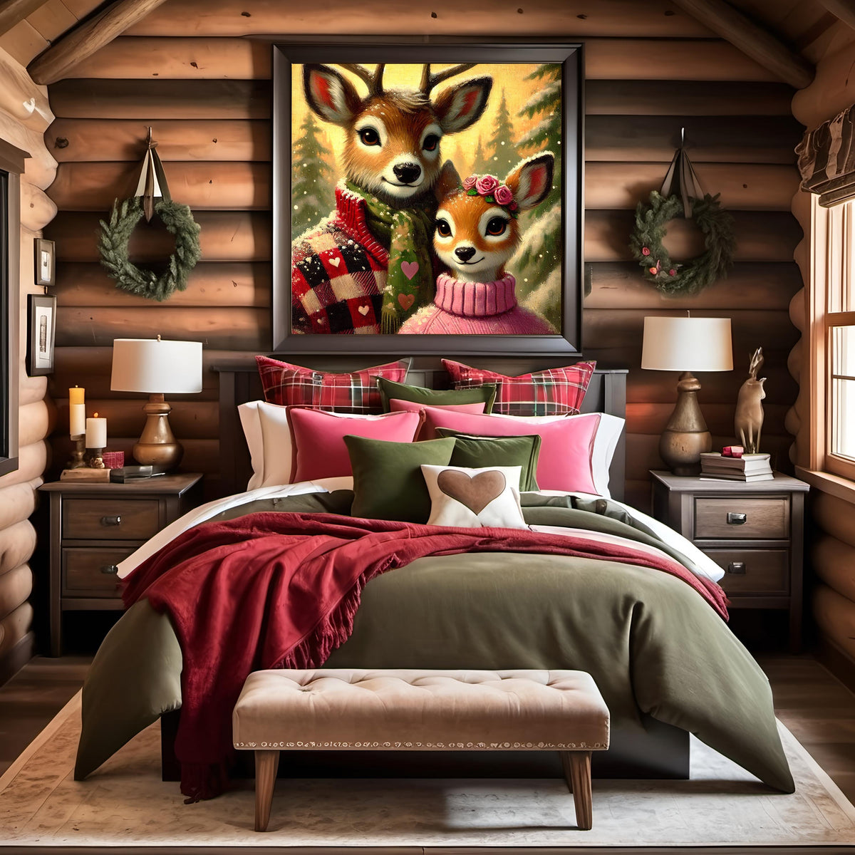Deer Couple Valentine Portrait: Cozy Winter Woodland Art (Digital Download)
