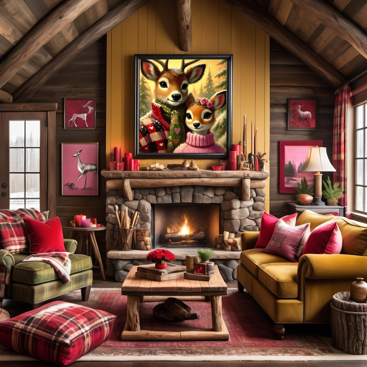 Deer Couple Valentine Portrait: Cozy Winter Woodland Art (Digital Download)