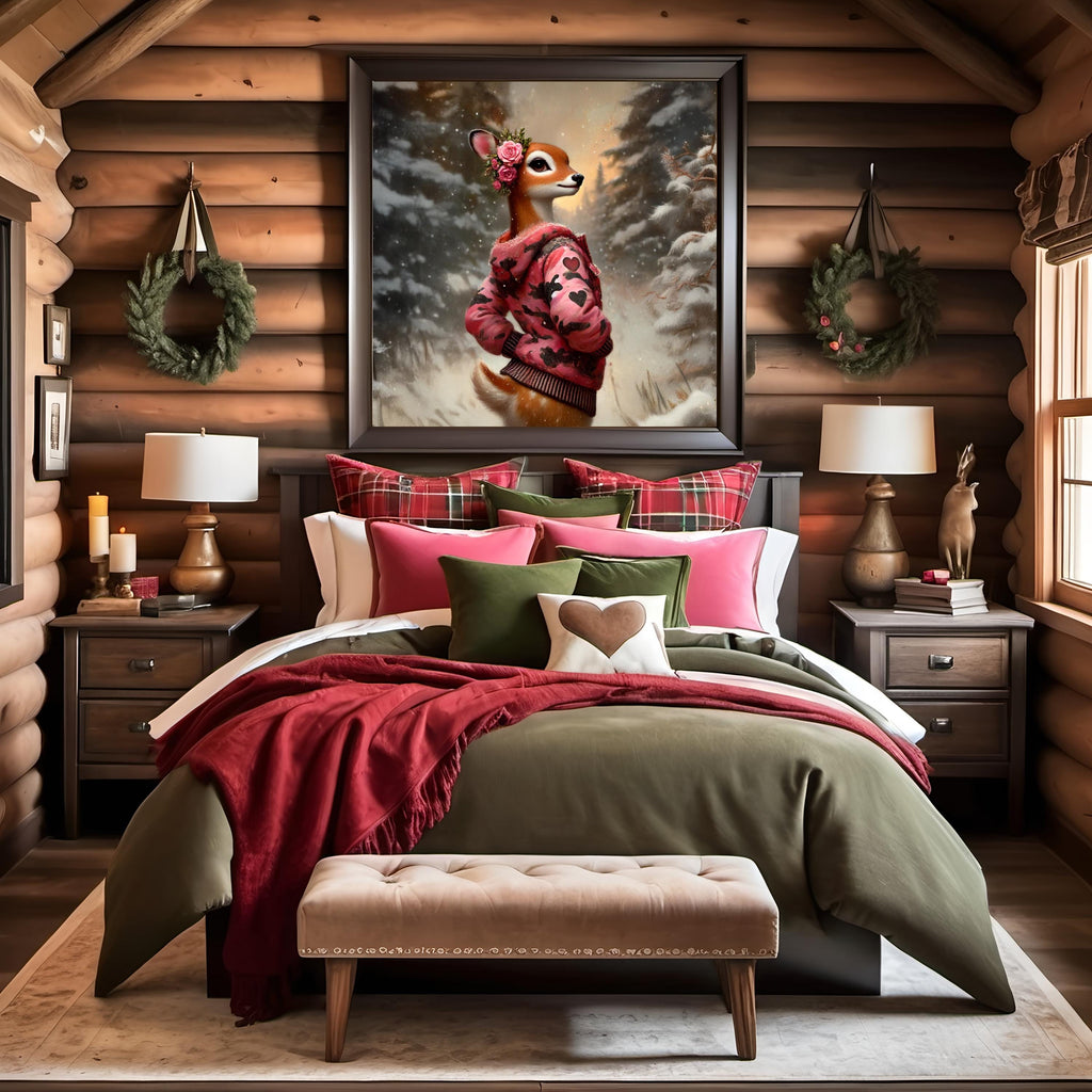 Winter Deer Girl Portrait: Valentine's Woodland Art (Digital Download)