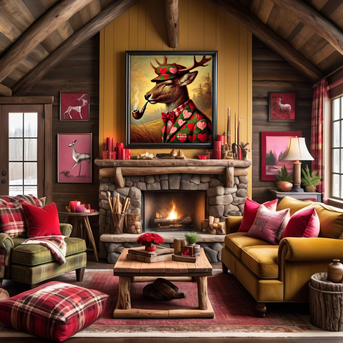 Valentine Deer Art Print | Anthropomorphic Animal, Lodge Decor (Digital Download)