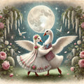 Goose Moonlight Dance Art Print, Vintage Romantic Garden (Digital Download)