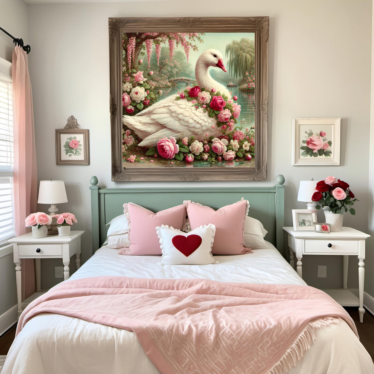 Rose Garden Goose Wall Art Vintage Floral Goose Painting Romantic Cottagecore Digital Download