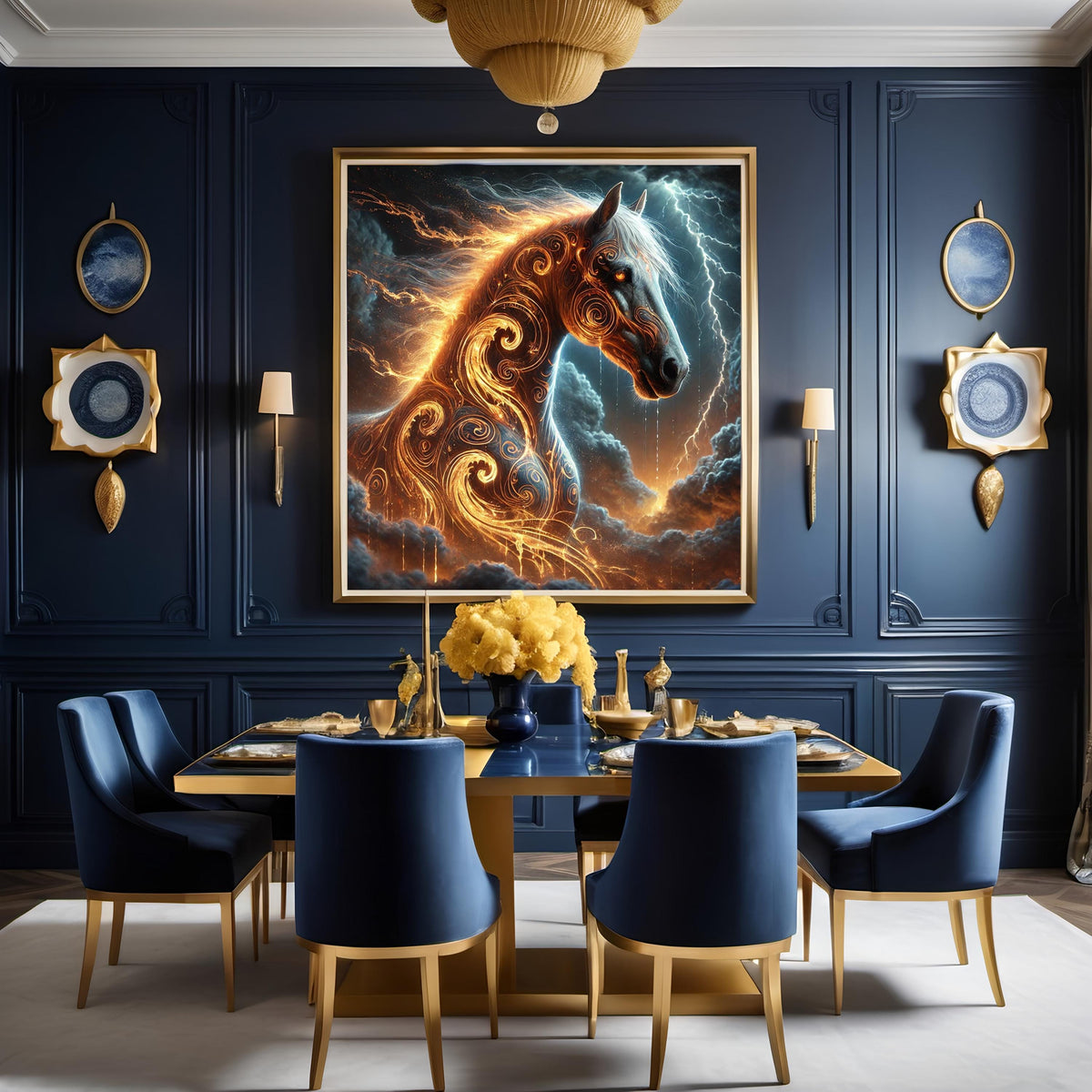 Fire Horse Lunar New Year Art Print, Glowing Gold Zodiac (Digital Download