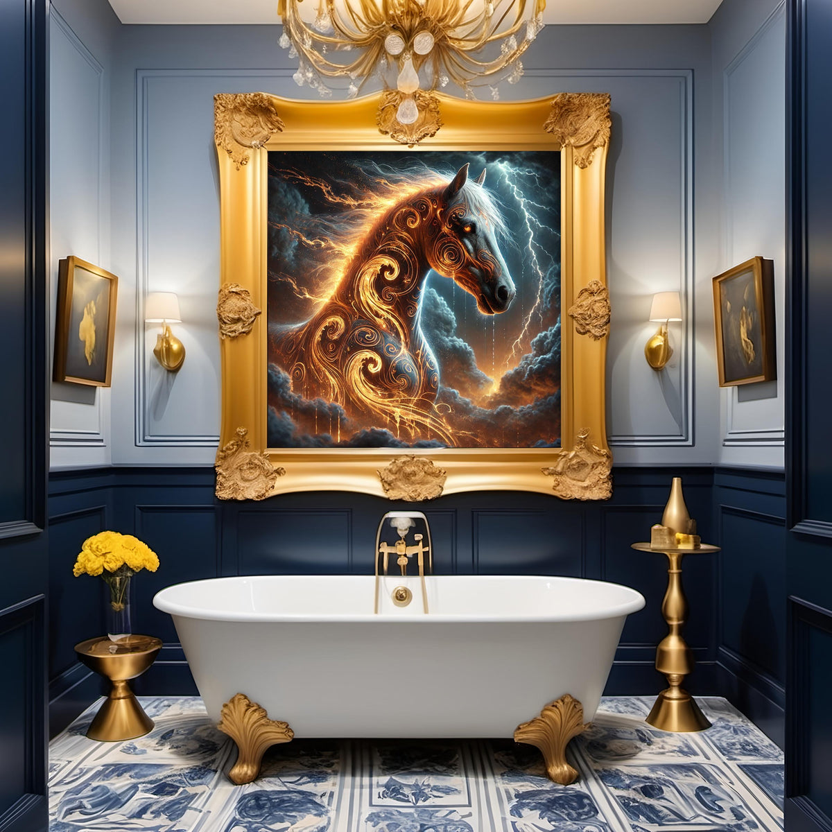 Fire Horse Lunar New Year Art Print, Glowing Gold Zodiac (Digital Download