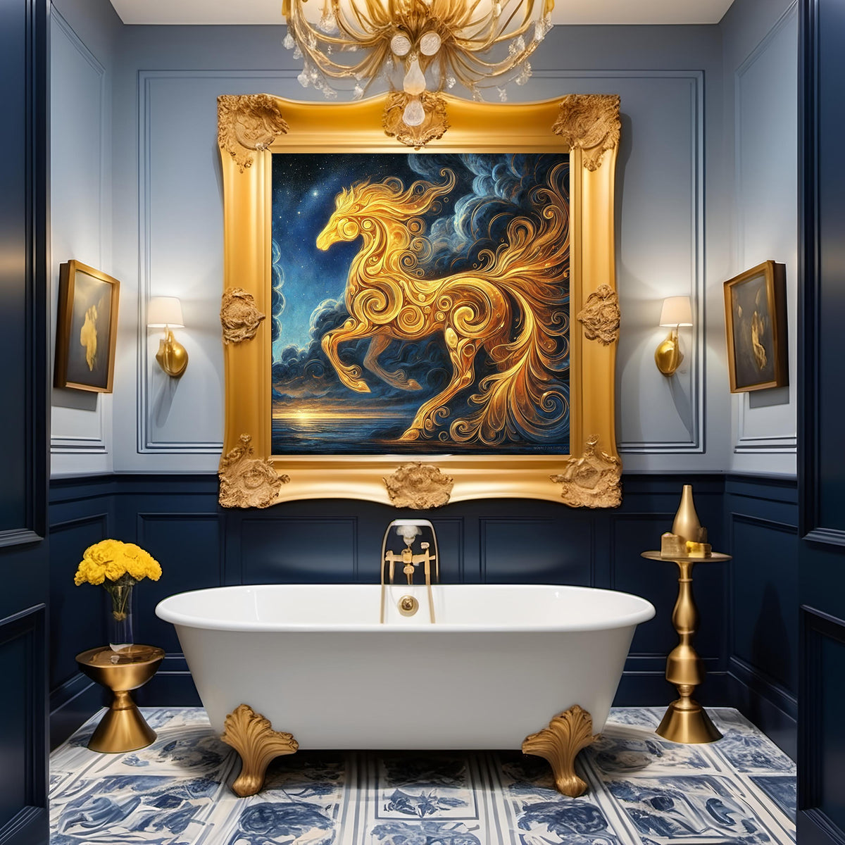 Fire Horse Lunar New Year Art Print, Gold Fantasy Zodiac (Digital Download)