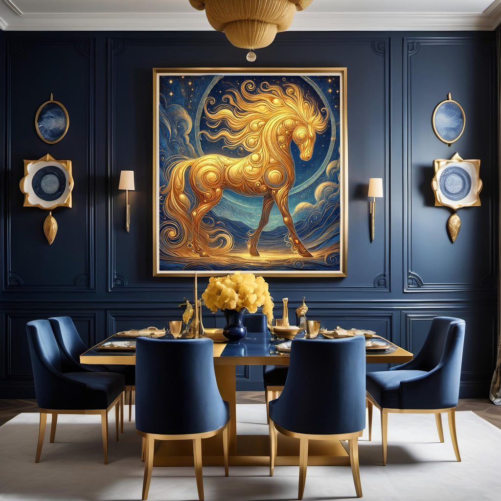 Fire Horse Lunar New Year Art Print, Gold Zodiac Decor (Digital Download)
