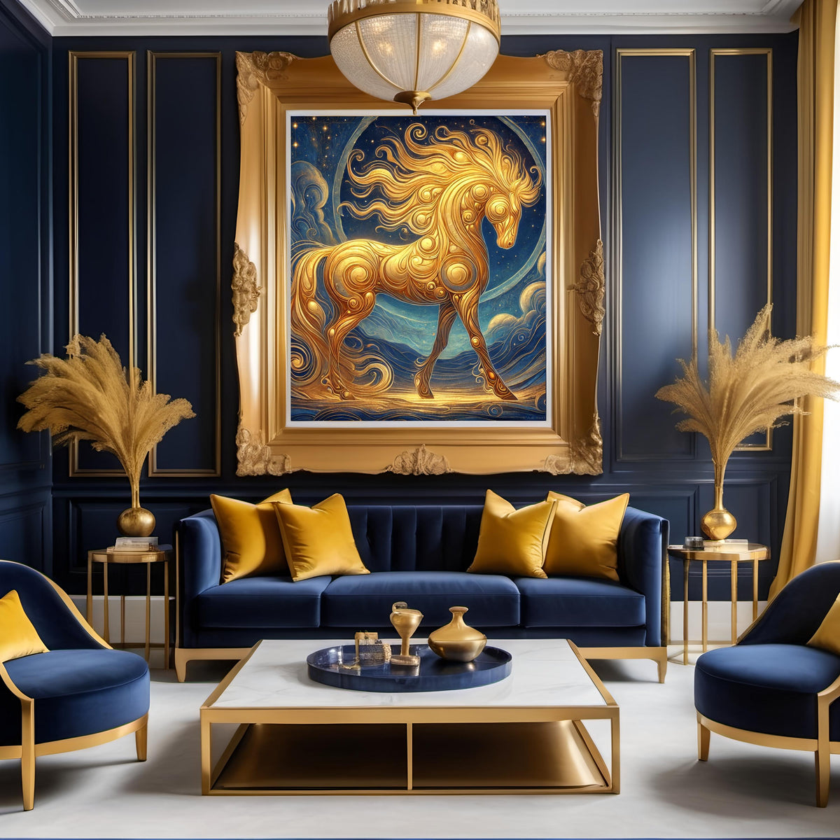 Fire Horse Lunar New Year Art Print, Gold Zodiac Decor (Digital Download)