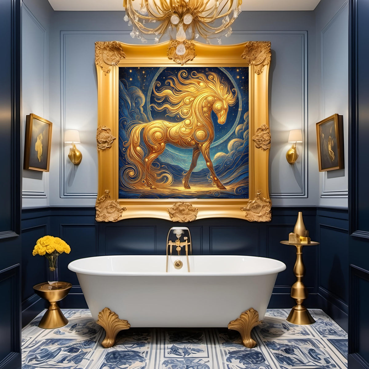 Fire Horse Lunar New Year Art Print, Gold Zodiac Decor (Digital Download)