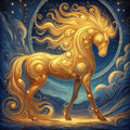 Fire Horse Lunar New Year Art Print, Gold Zodiac Decor (Digital Download)