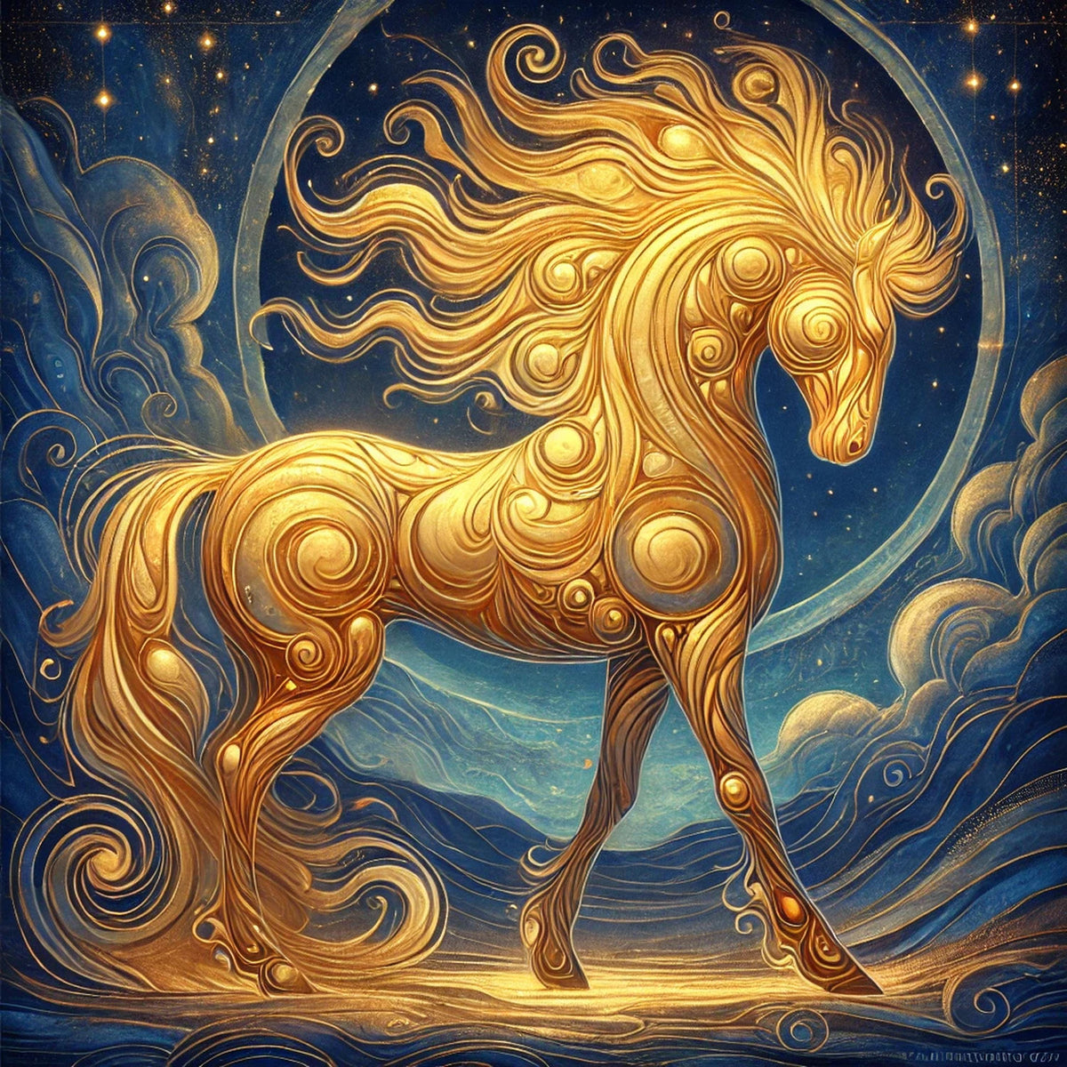 Fire Horse Lunar New Year Art Print, Gold Zodiac Decor (Digital Download)
