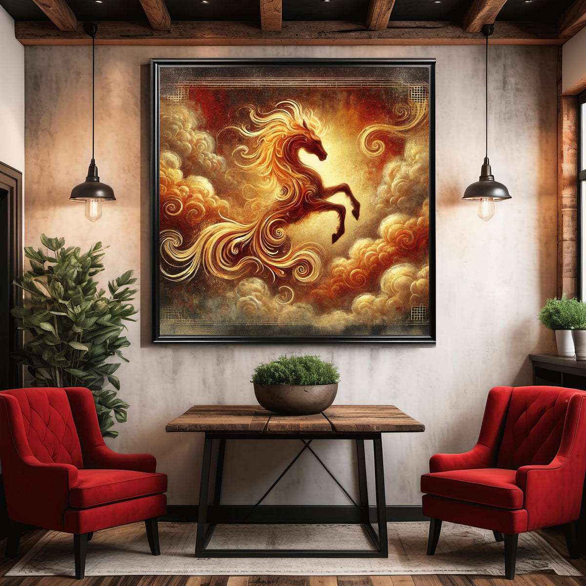 Fire Horse Lunar New Year Art Print, Chinese Zodiac Fantasy (Digital Download)