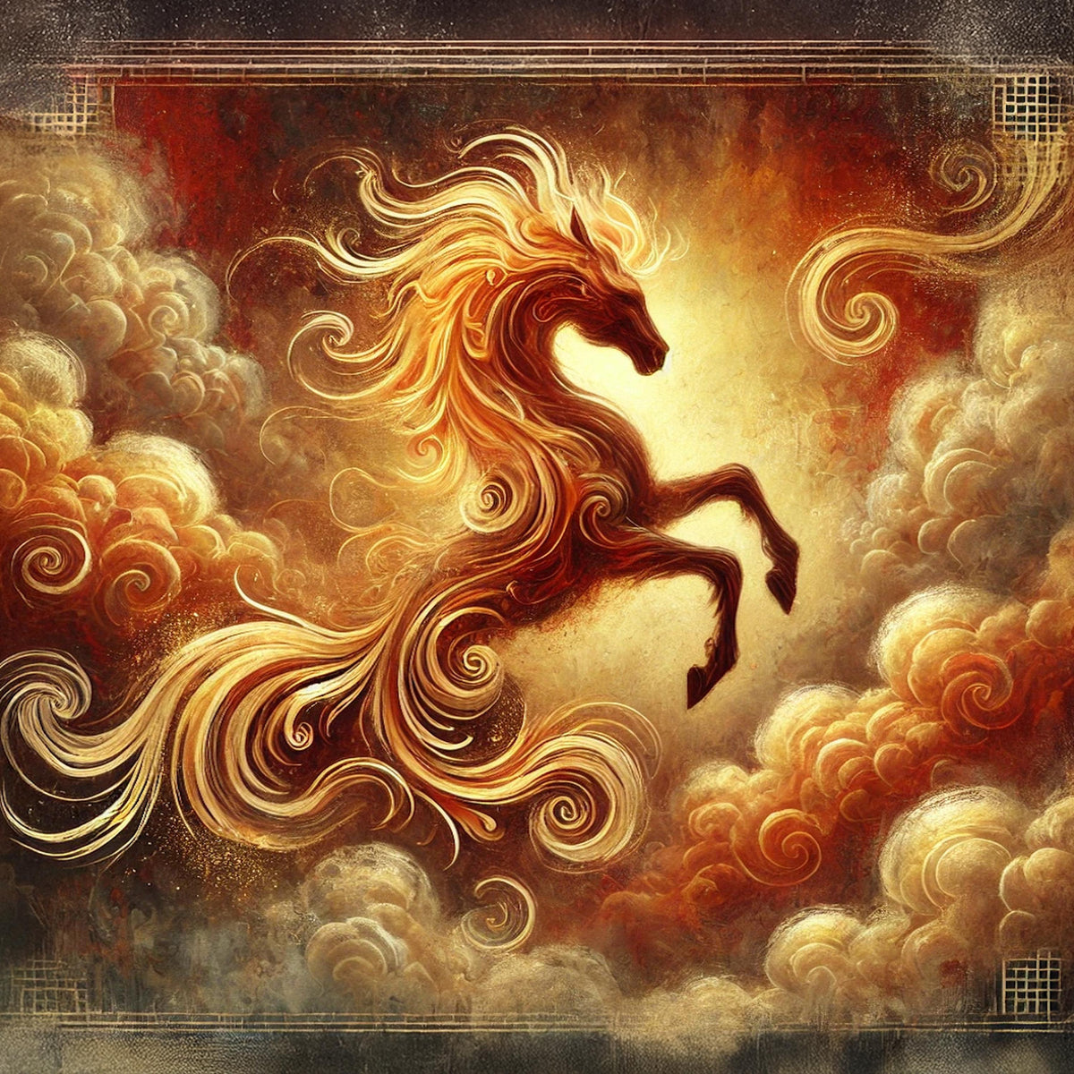 Fire Horse Lunar New Year Art Print, Chinese Zodiac Fantasy (Digital Download)