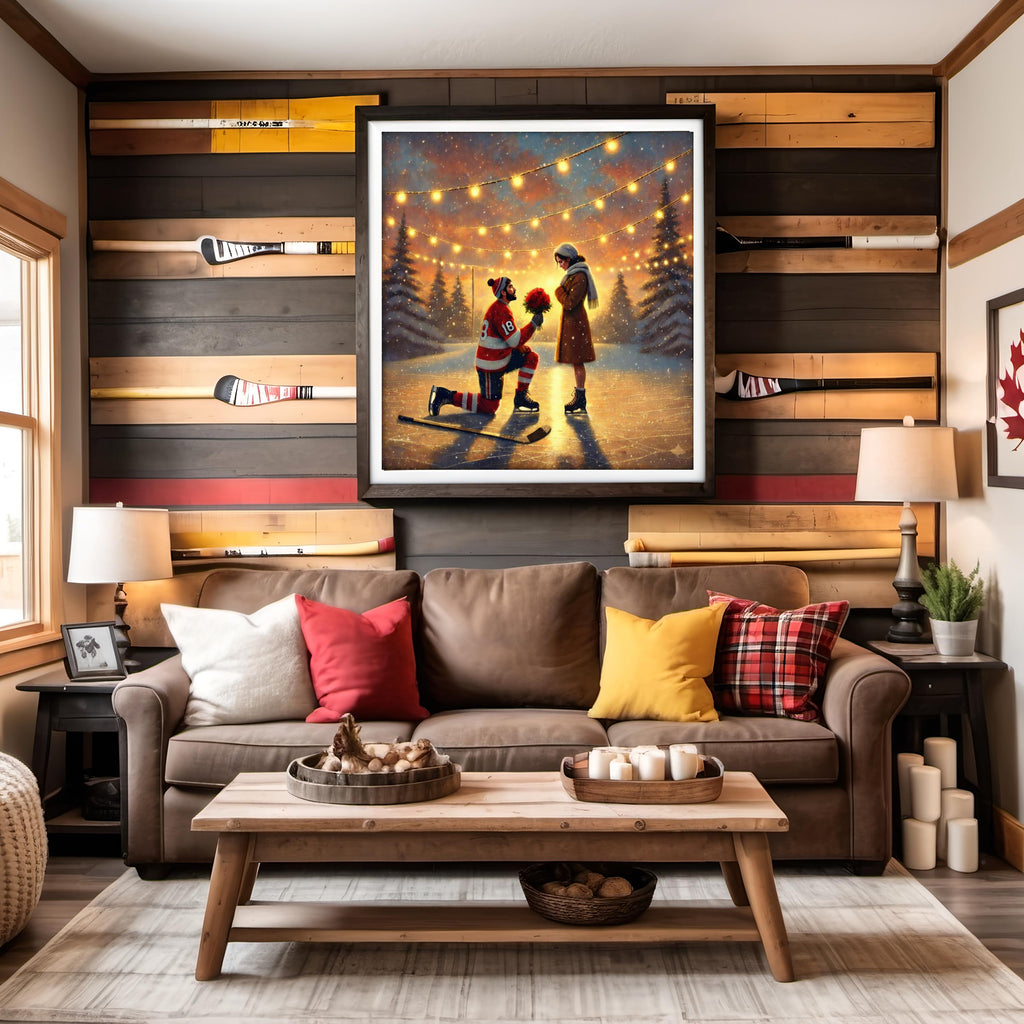 Hockey Proposal Art | Romantic Winter Ice Rink Scene (Digital Download)