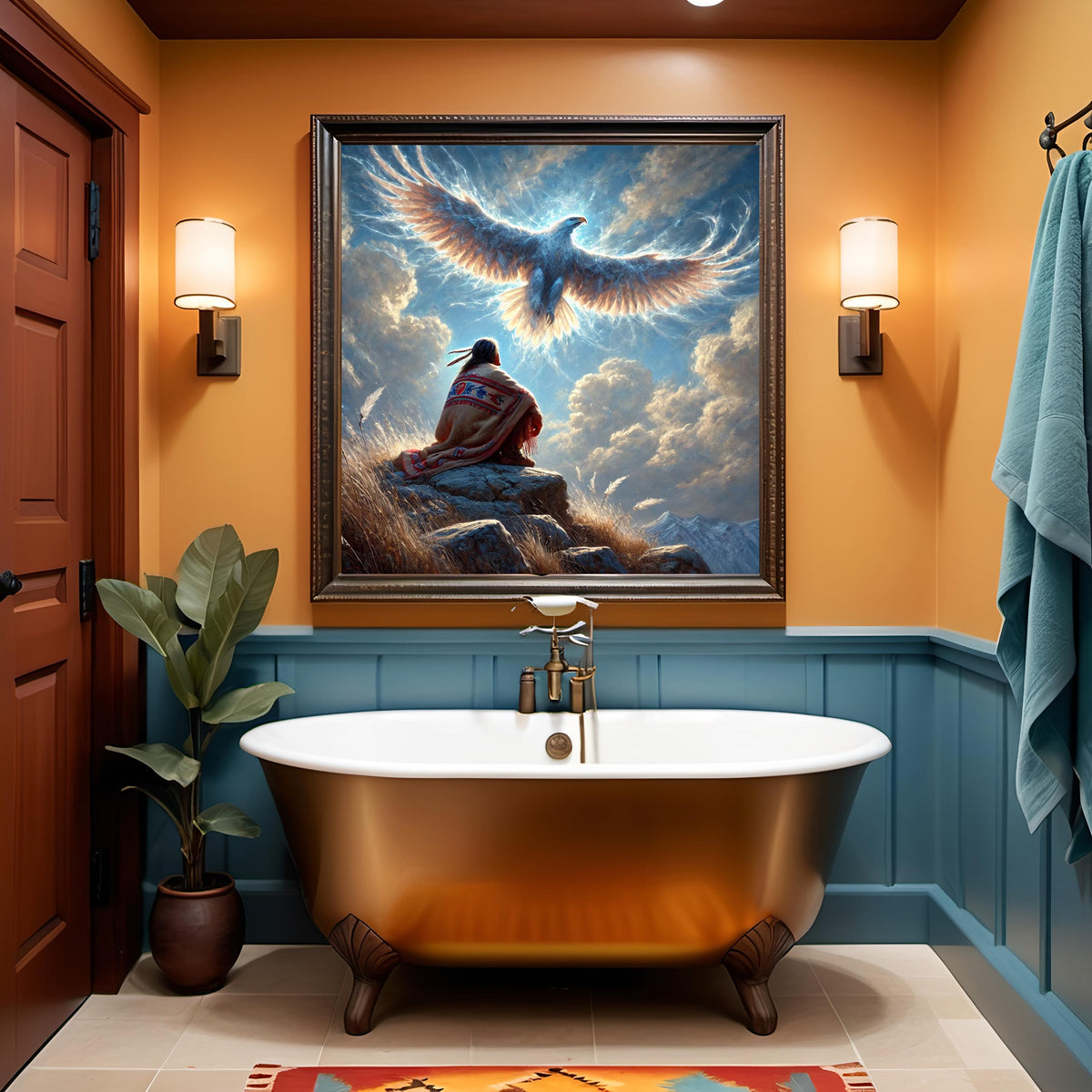 Indigenous Eagle Spirit Vision Oil Painting Native American Spiritual Wall Art Guardian Animal (Printable Digital Download)