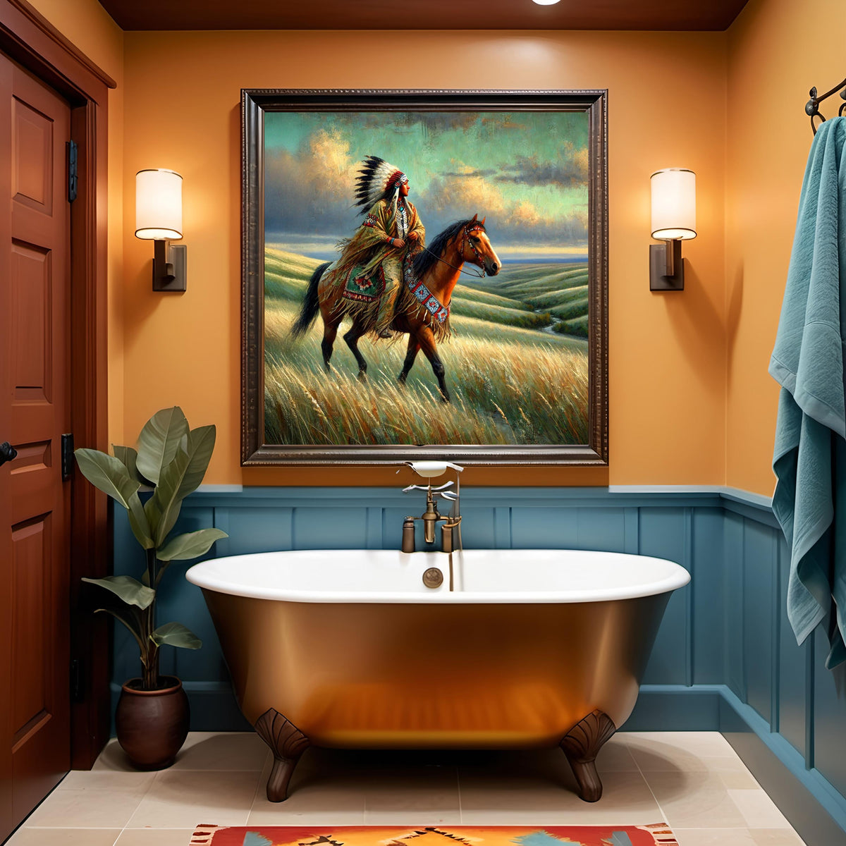 Indigenous Horse Rider Oil Painting Digital Art Native American Heritage Wall Art Vintage Home Decor (Printable Digital Download)