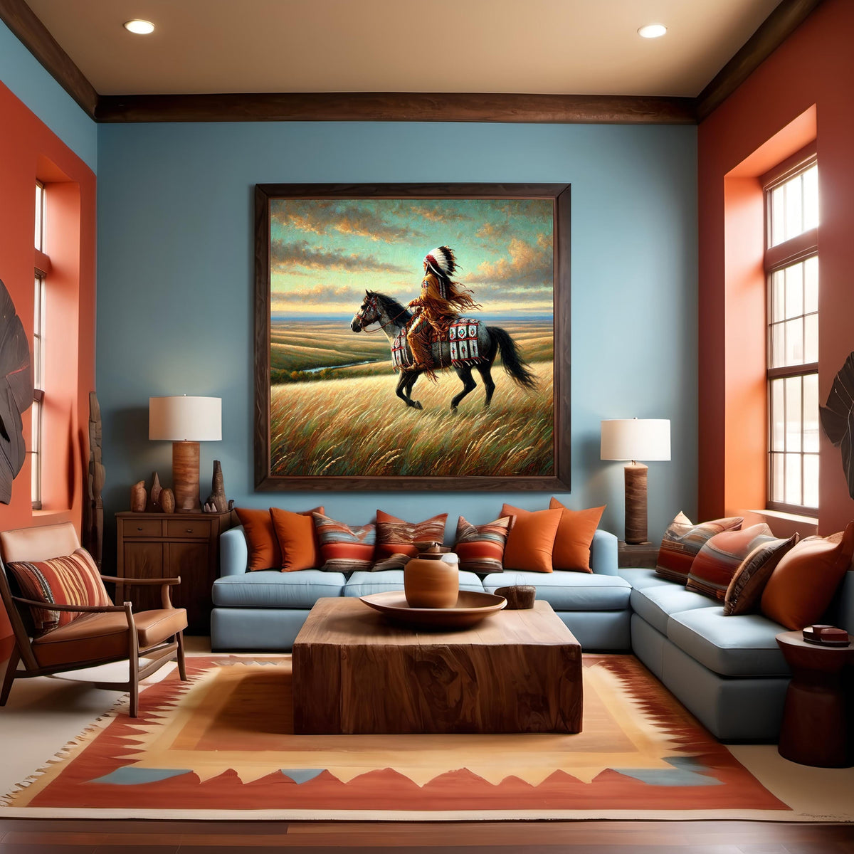 Indigenous Horse Rider at Sunrise Oil Painting Digital Art Native American Journey Wall Art Vintage Home Decor (Printable Digital Download)