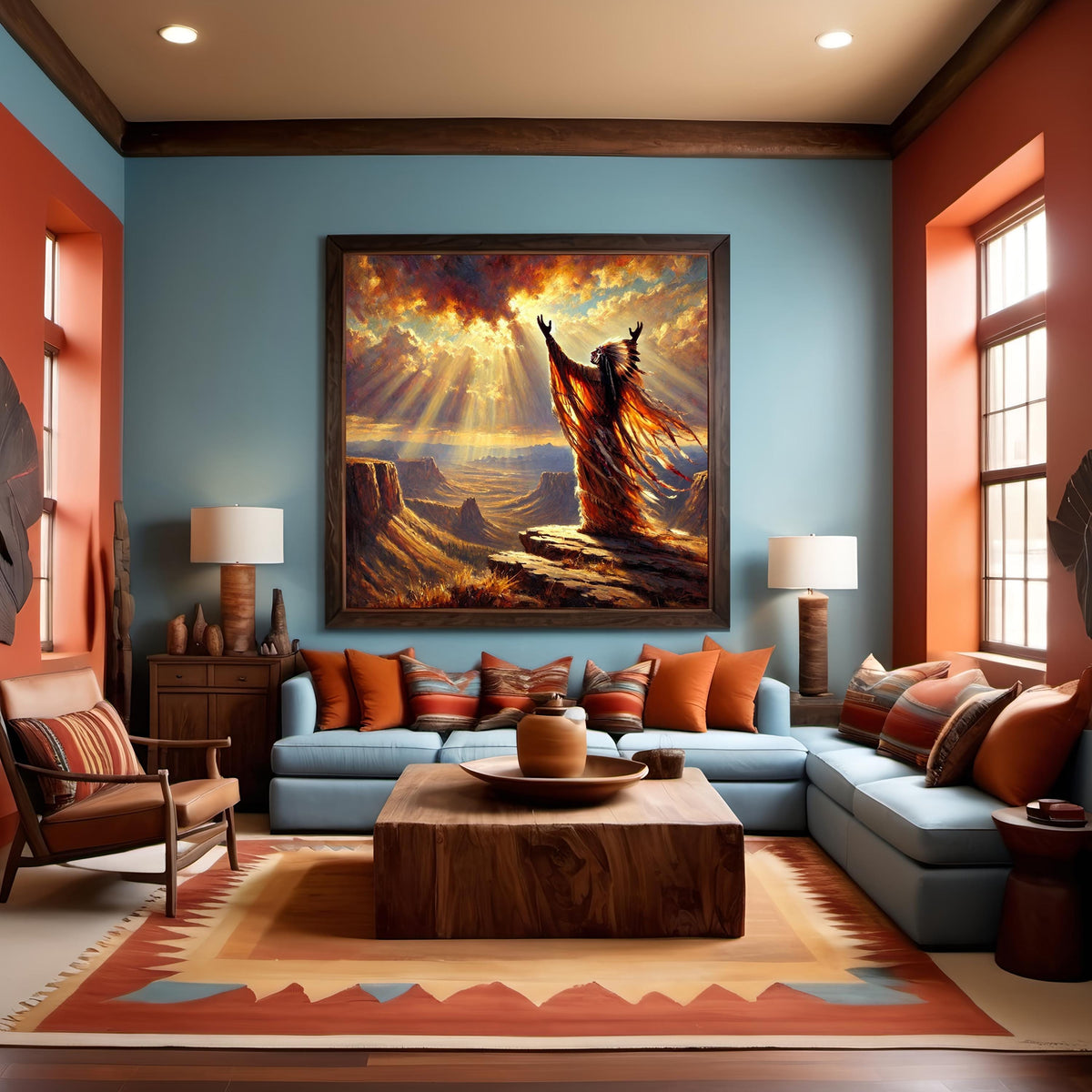 Indigenous Prayer at Sunrise Oil Painting Digital Art Native American Spiritual Wall Art Vintage Home Decor (Printable Digital Download)