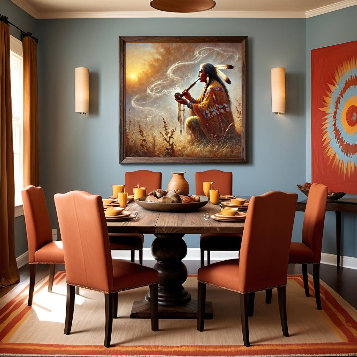 Indigenous Sacred Pipe Ceremony Oil Painting Digital Art Native American Spiritual Wall Art (Printable Digital Download)