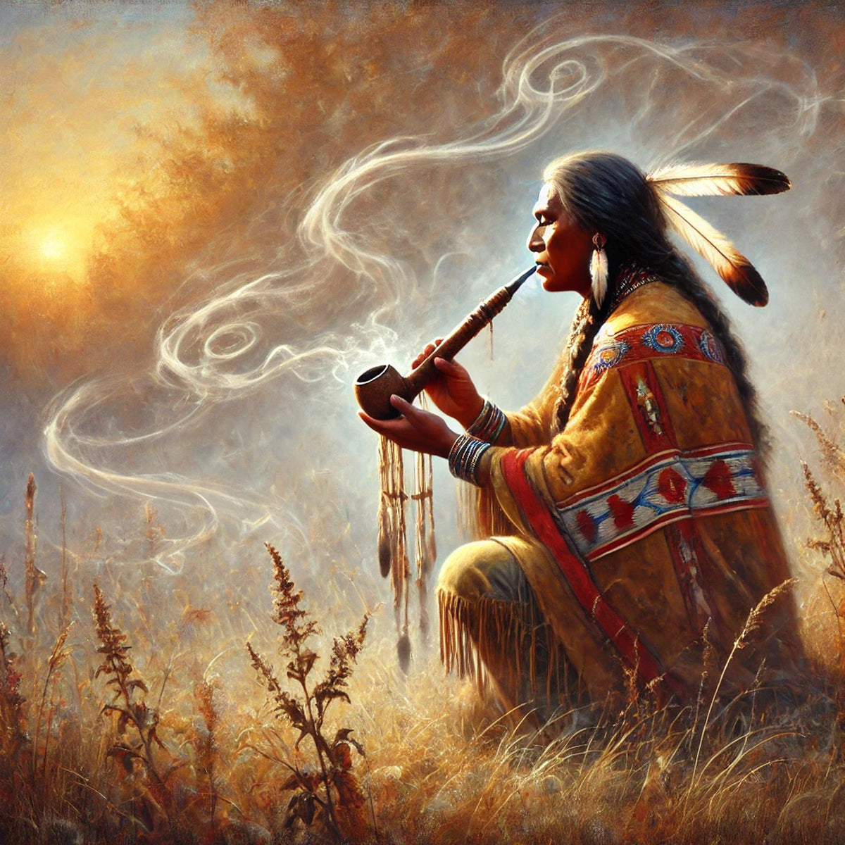 Indigenous Sacred Pipe Ceremony Oil Painting Digital Art Native American Spiritual Wall Art (Printable Digital Download)