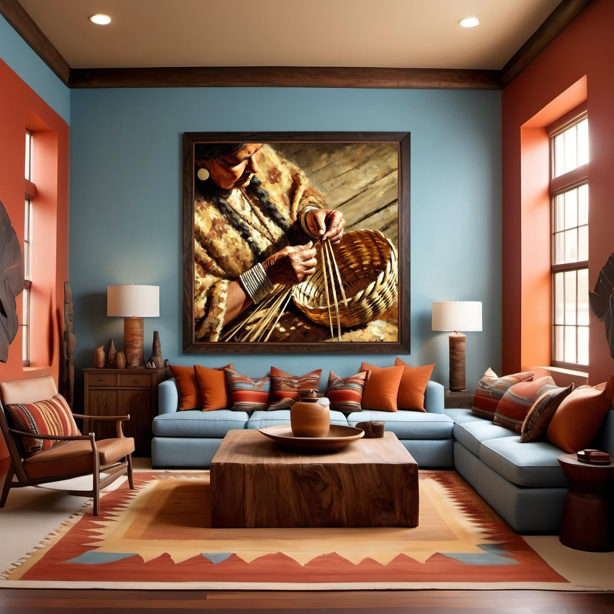 Indigenous Basket Weaving Oil Painting Digital Art Native American Cultural Heritage Wall Art (Printable Digital Download)