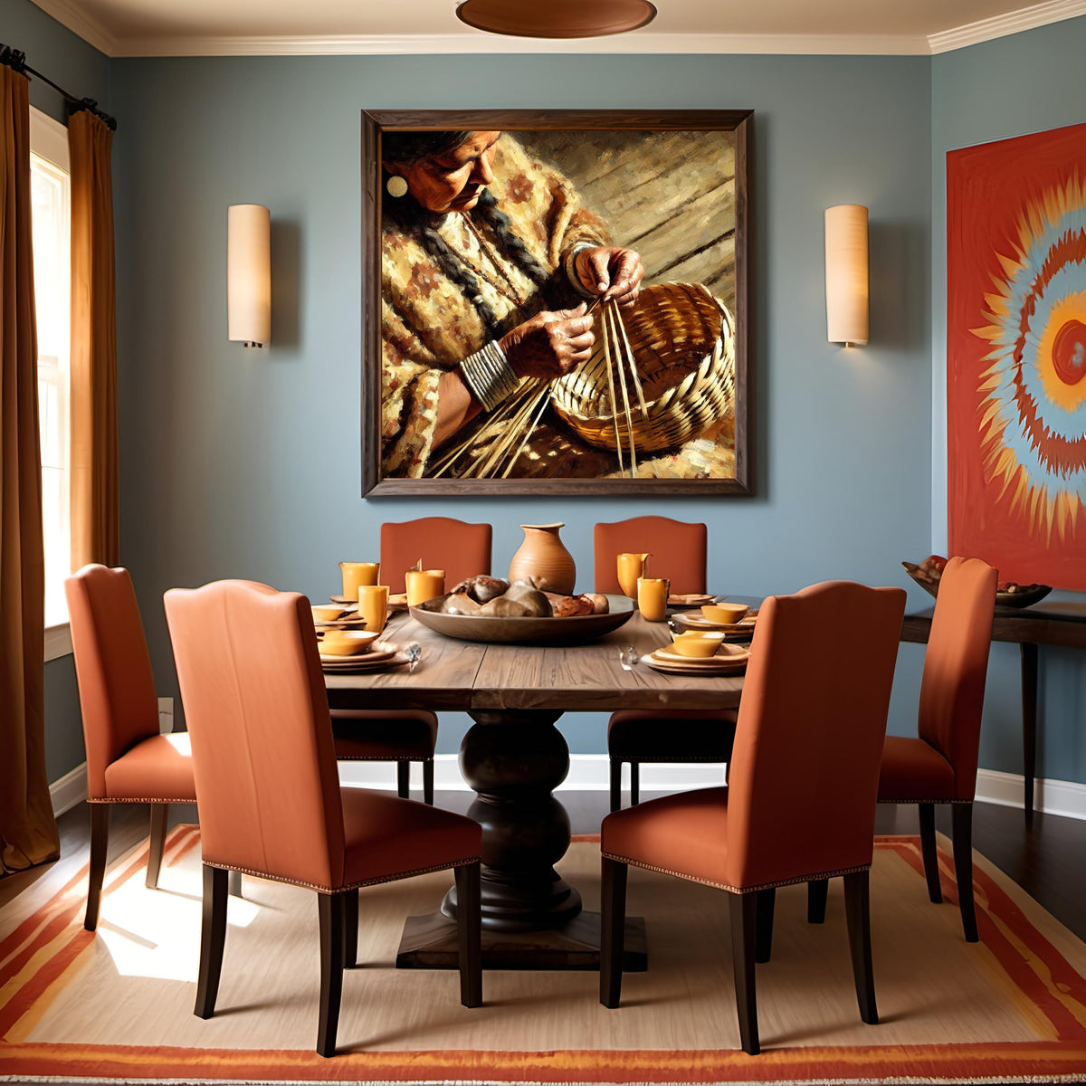 Indigenous Basket Weaving Oil Painting Digital Art Native American Cultural Heritage Wall Art (Printable Digital Download)