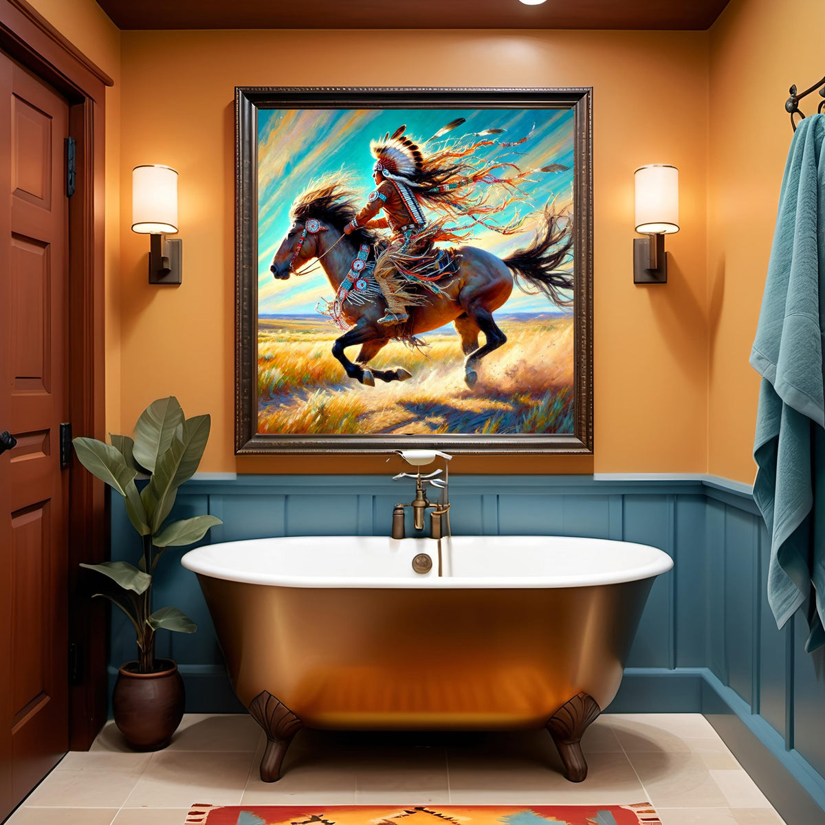 Indigenous Horse Rider Oil Painting Native American Warrior Spirit Digital Art (Printable Instant Download)