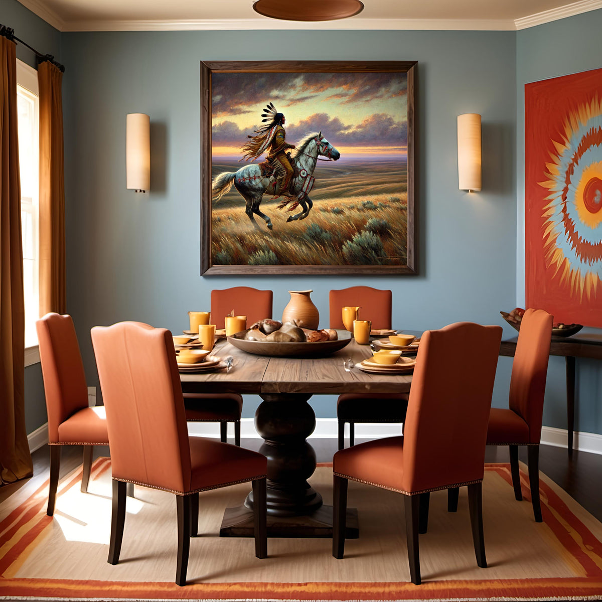 Indigenous Trailblazer on Horseback Oil Painting Digital Art Native American Warrior Wall Art Vintage Decor (Printable Digital Download)