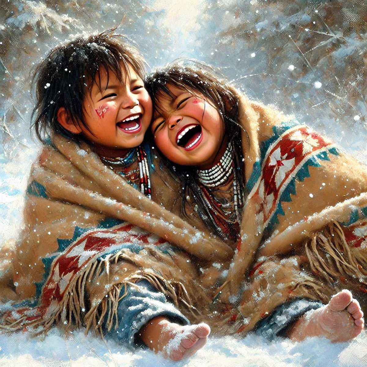 Indigenous Children Winter Joy Art Print (Digital Download)