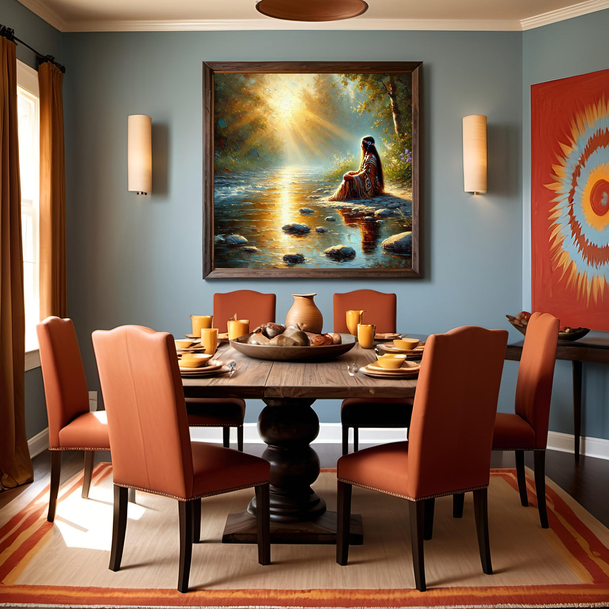 Indigenous Woman River Oil Painting, Spiritual Home Decor (Printable Digital Download)