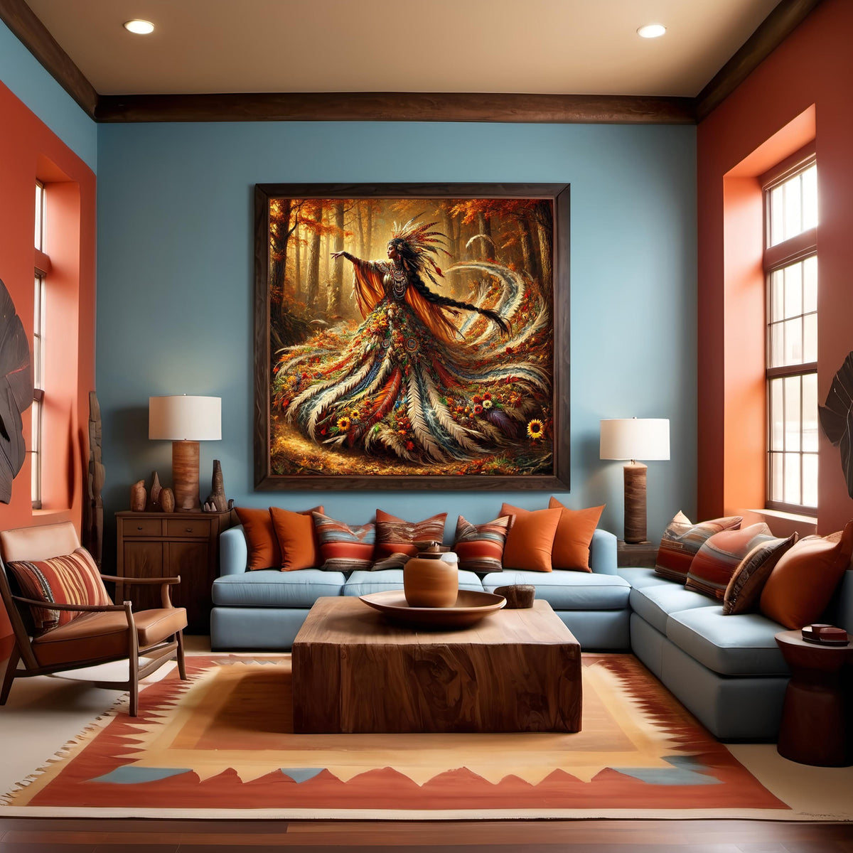 Autumn Forest Goddess Painting: Ethereal Feathered Nature Spirit Digital Art (Printable Digital Download)