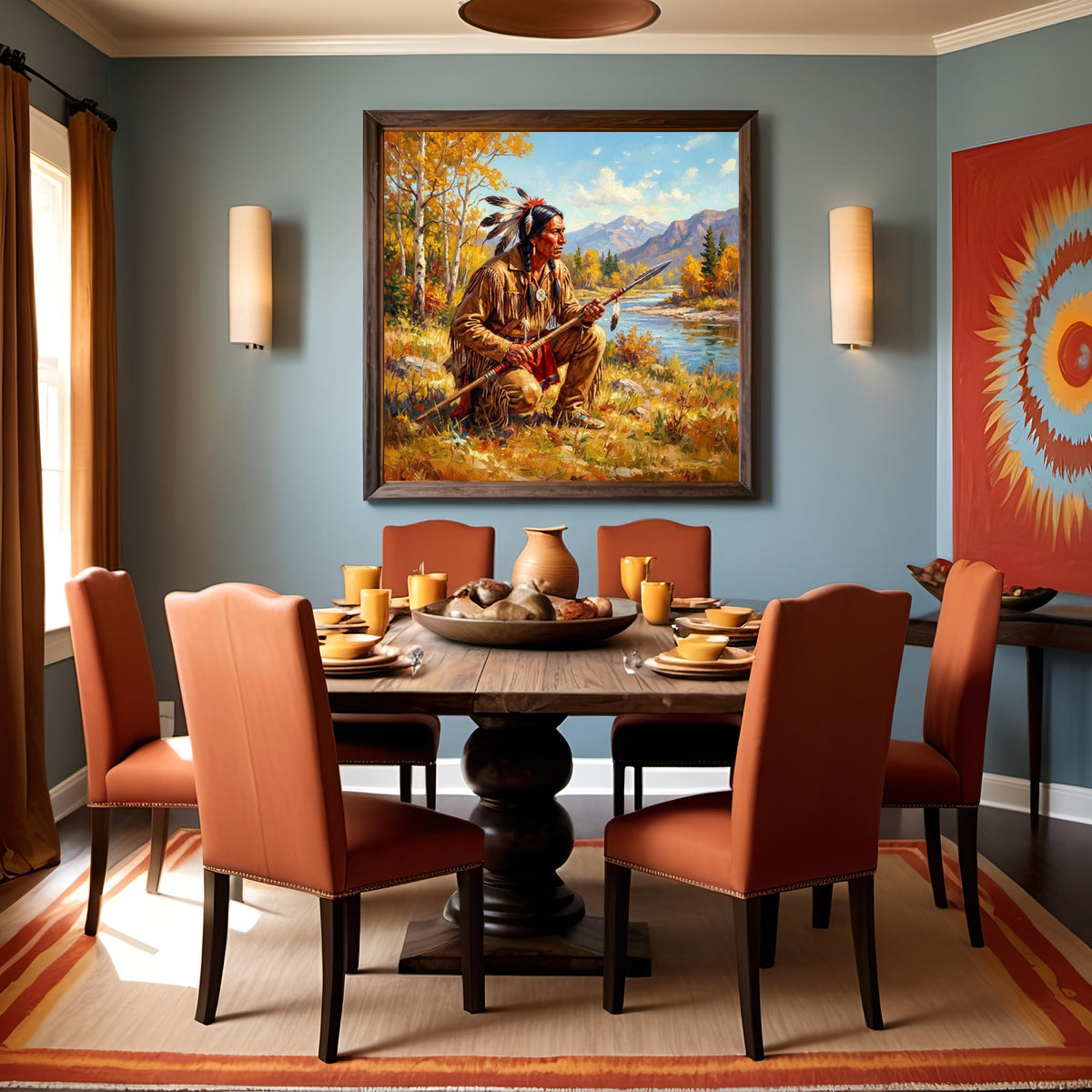 Native American Hunter Oil Painting Vintage Impressionist Indigenous Warrior Animal Nature Landscape Digital Art (Printable Download)