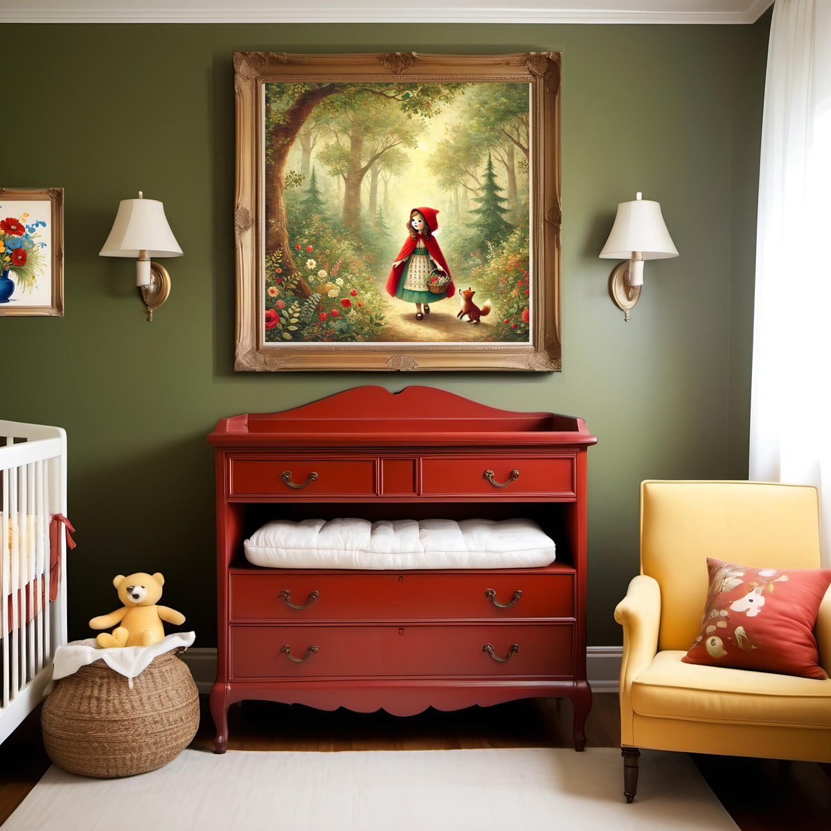 Little Red Riding Hood Vintage Art Print, Whimsical Nursery Decor (Printable Download)