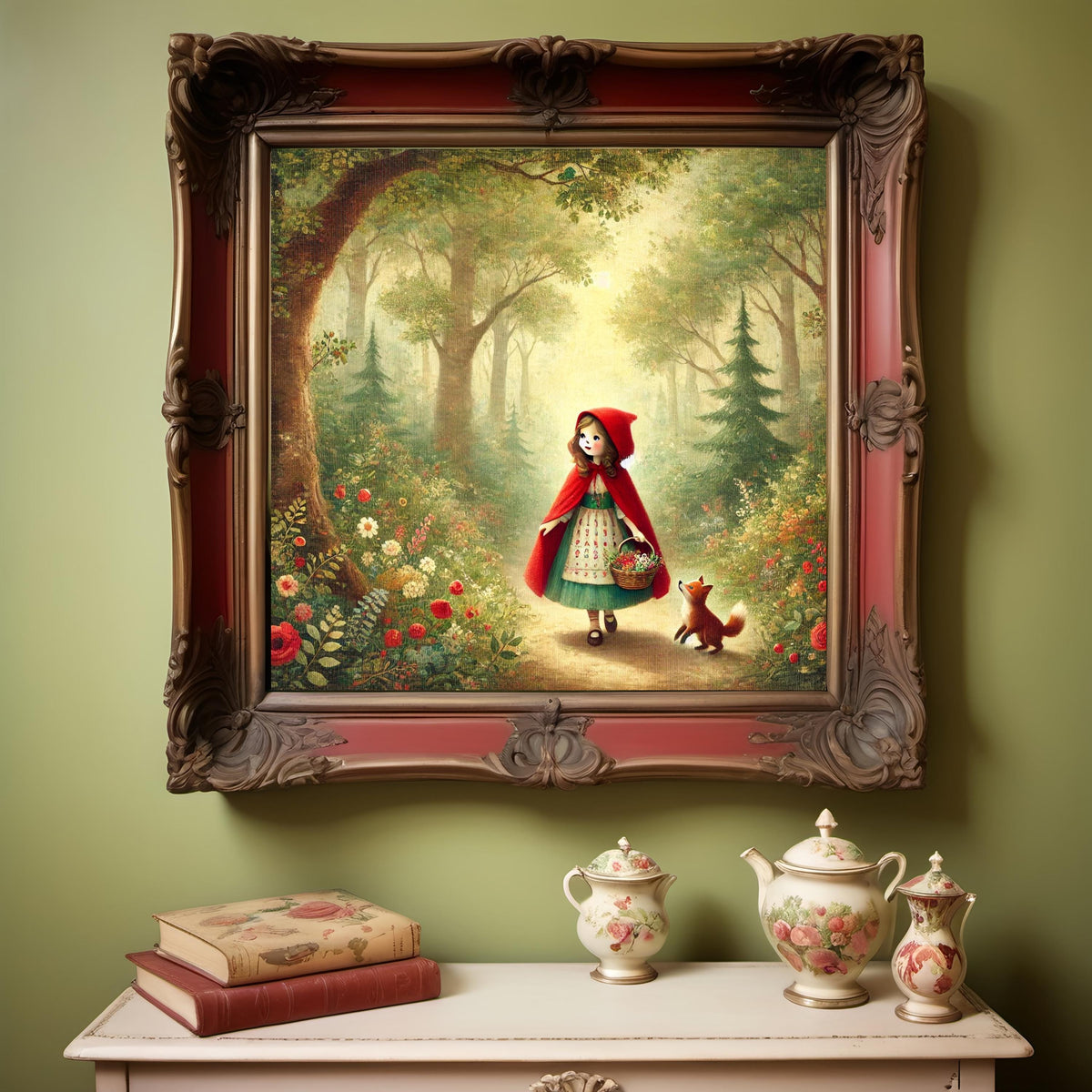 Little Red Riding Hood Vintage Art Print, Whimsical Nursery Decor (Printable Download)