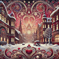 Klimt Valentine Art Print: Romantic Winter Cityscape (Digital Download)