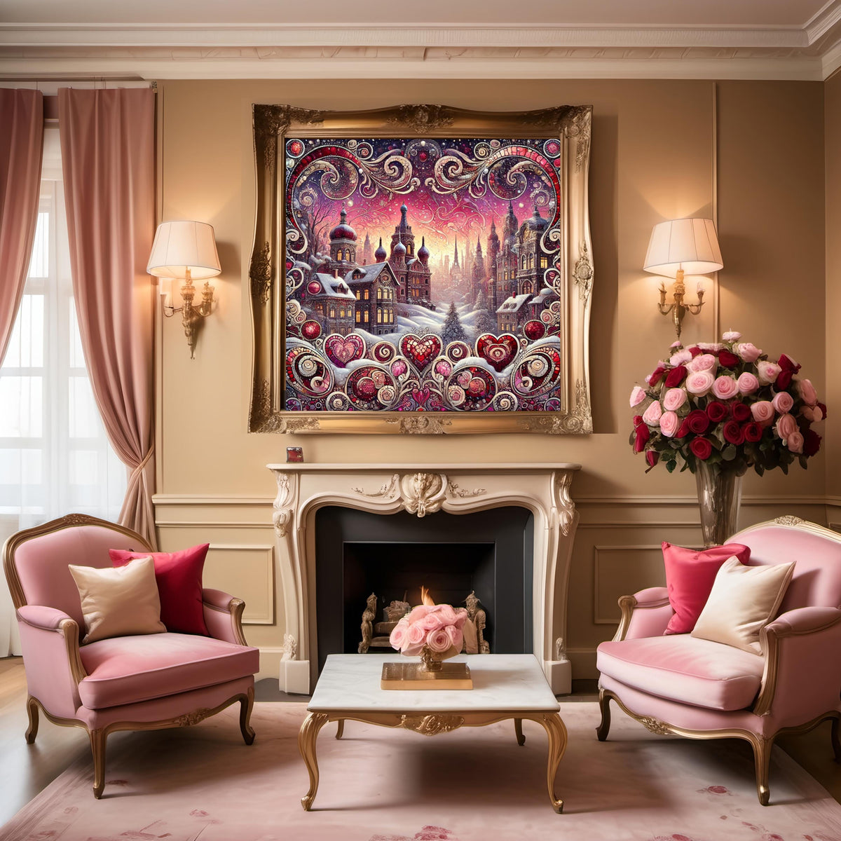 Klimt Valentine Cityscape Art: Romantic Winter Dream (Digital Download)