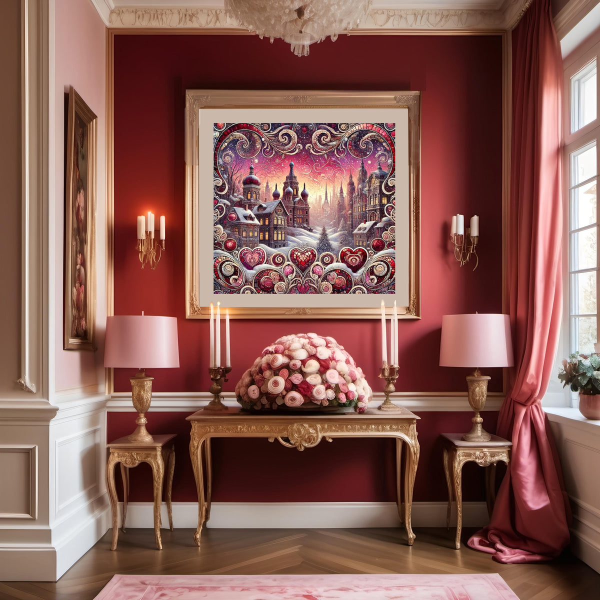 Klimt Valentine Cityscape Art: Romantic Winter Dream (Digital Download)