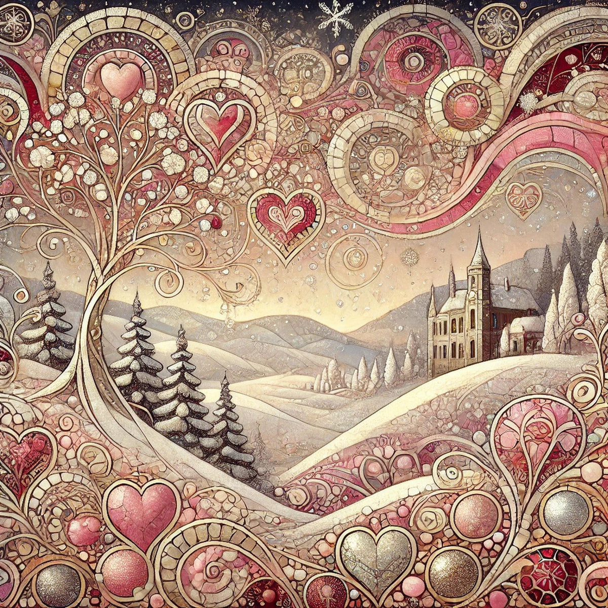 Klimt Valentine Art Print: Romantic Winter Landscape (Digital Download) 2