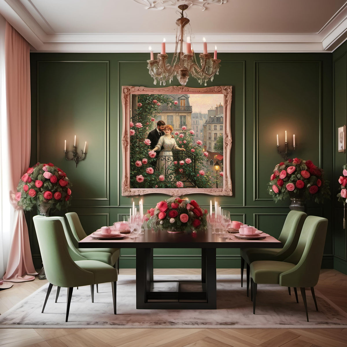 Parisian Balcony Rose Garden Painting: Vintage Romance Art (Digital Download)