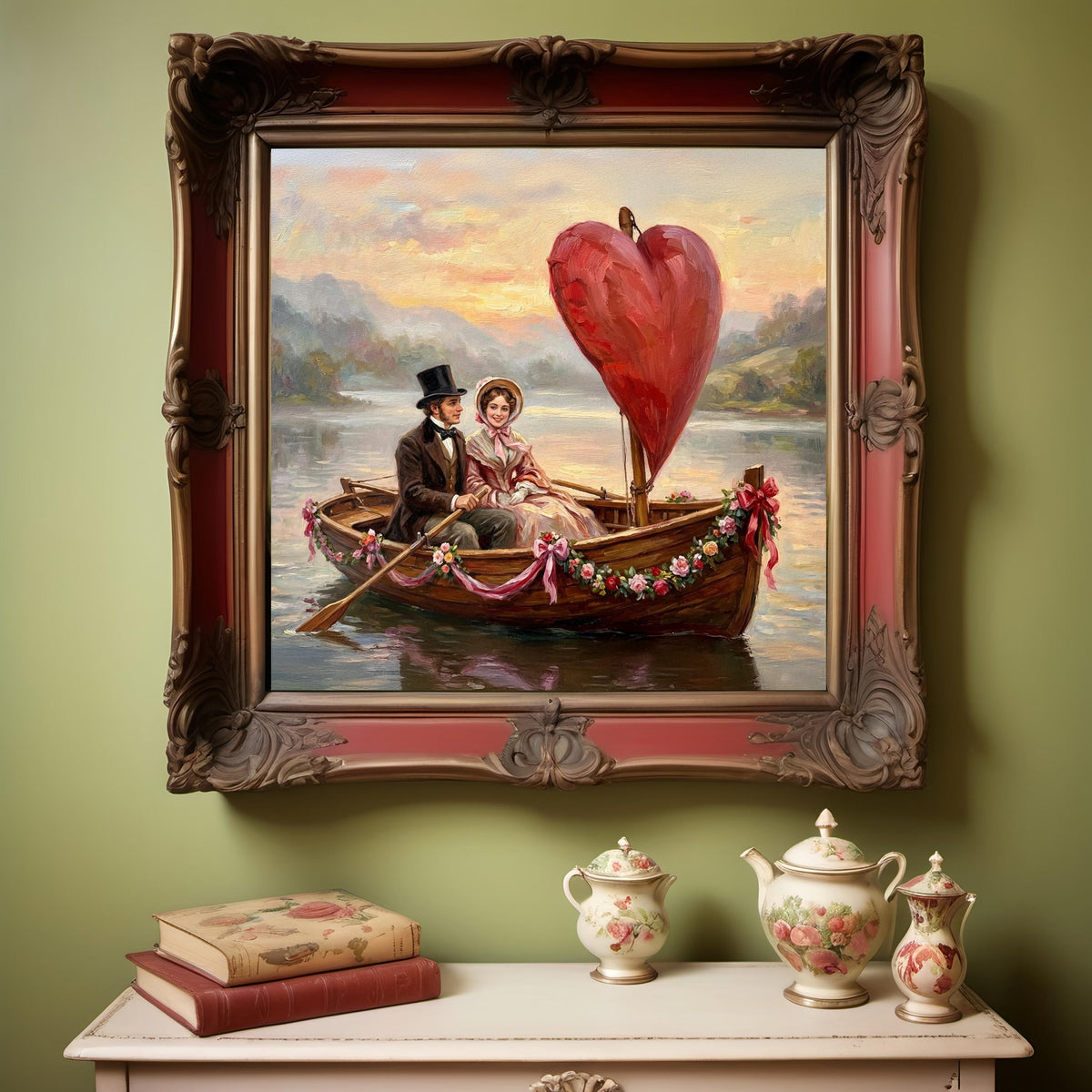 Victorian Couple Art Print: Romantic Boat Ride, Valentine's Day (Digital Download)
