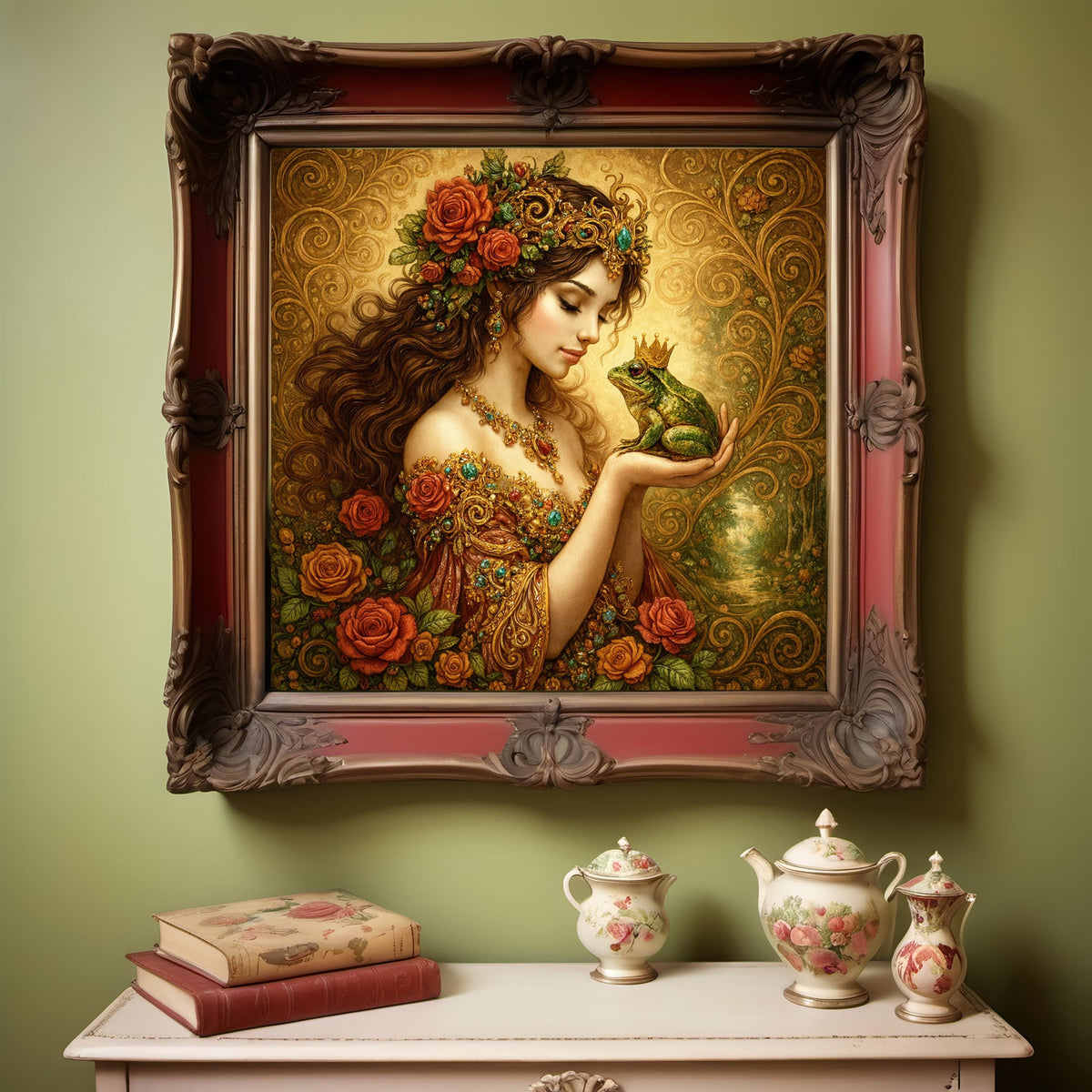 Frog Prince Art Nouveau Print: Fairy Tale Maiden, Romantic Fantasy (Digital Download)