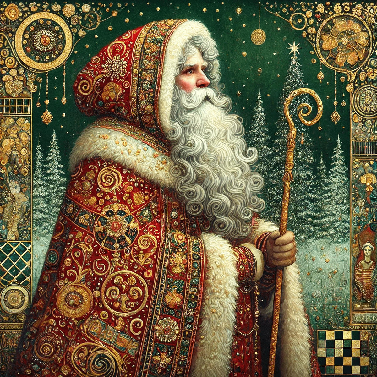 Victorian Santa Art Print: Vintage Christmas Wall Decor in Ornate Red Cloak (Digital Download)